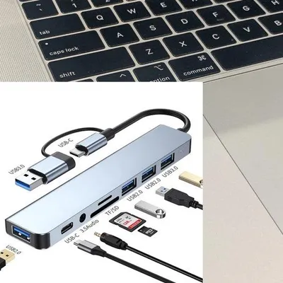 Obrázok produktu pre 8-v-1 dokovacia stanica s rozhraním USB 3.0, čítačka kariet TF/SD, dokovacia stanica pre notebook, rozbočovač USB