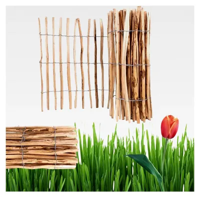 Produktbild von Staketenzaun 80 cm hoch, 5 m lang, Lattenabstand 4-5 cm, Gartenzaun, Beetumrandung aus Haselnuss Holz