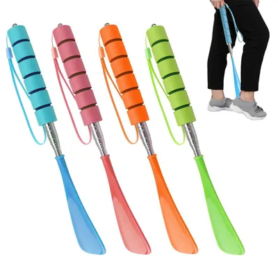 Immagine prodotto di Bastoncini per infilare i calzini, telescopici, lunghezza regolabile da 29 a 70 cm, confezione da 4 pezzi, realizzati in plastica, disponibili in 4 colori