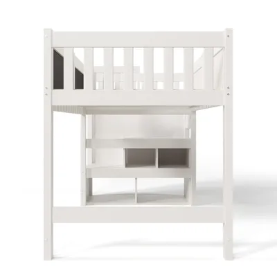 Produktbild von Flieks Etagenbett 90x200cm mit Treppe, Kinderbett mit Tafel, Hochbett mit Rausfallschutz und Lattenrost, Holzbett Einzelbett mit Stauraum, Weiß