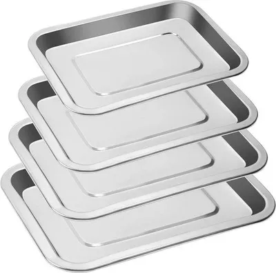 Produktbild von Unyqoos® Edelstahl-Backblech-Set, 4-teilig – rechteckige Backformen zum Backen, Frittieren & Servieren, ungiftig, spülmaschinen- & mikrowellenfest