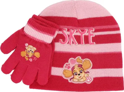 Produktbild von Paw Patrol Skye Kinder Wintermütze plus Handschuhe – Rosa / 52/54