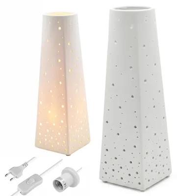 Zdjęcie produktu dla Lampka Nocna Dekoracyjna Porcelanowa Stołowa 29cm Biała do Sypialni Salonu