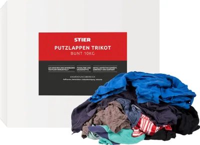 Produktbild von STIER Putzlappen Textil, bunt, 10 kg, Reinigungstücher, Trikot Putzlappen, Putztücher zur professionellen Reinigung, Fusselfrei und Saugkräftig, Poliertücher