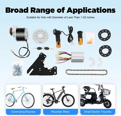 Image de Kit de conversion pour vélo électrique - Kit moteur à engrenages à balais 350 W 36 V - Rapport de transmission 9,78:1 - 3 000 tr/min - Kit à monter soi-même pour VTT, trajets quotidiens et tout-terrain - Noir/Argent