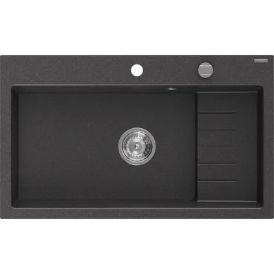 Zdjęcie produktu dla Mexen Omar zlewozmywak granitowy 1-komorowy 800 x 480 mm, czarny nakrapiany, syfon chrom - 6520801005-76