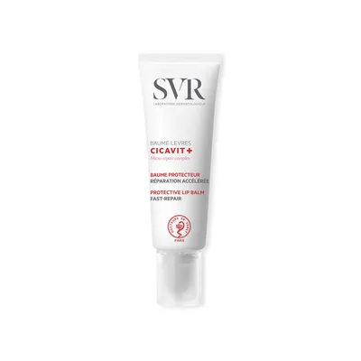 A white tube of SVR Cicavit+ Protective Lip Balm is centered on a white background.