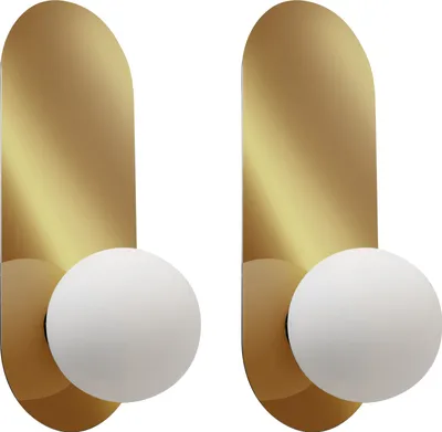 Produktbild von BELIANI Wandleuchte 2er Set Gold Metall Oval 1-Flammig mit Milchglas-Kugel Retro-Design Wandlampe für Innenbereich Schlafzimmer Wohnzimmer Esszimmer