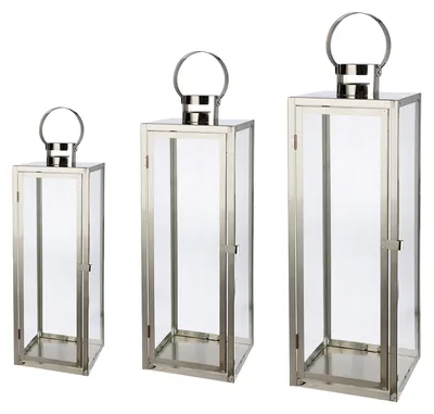 Produktbild von 3er Set Laterne SOKONI - silber - Edelstahl - Höhe 65,5cm x Breite 22cm