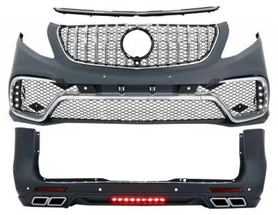 Image de Kit carrosserie pour Mercedes Classe V W447 (à partir de 2014) : calandre, pare-chocs arrière et seuil de porte.