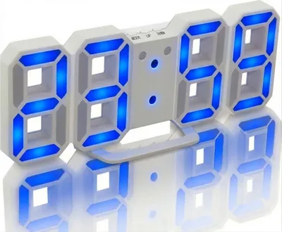 Produktbild von Digitale LED-Uhr mit blauem Licht – mit Batterie (inkl.) oder USB (exkl.) – Tischuhr für Schlafzimmer – Spielzimmer – 24 x 9,4 x 1,7 cm – W1005BL
