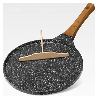 Produktbild von 26 cm Crêpe-Pfanne, Induktionspfanne für Pfannkuchen, Antihaftbeschichtung für Omelettes, Pancakes und Crêpes, mit Holzspatel