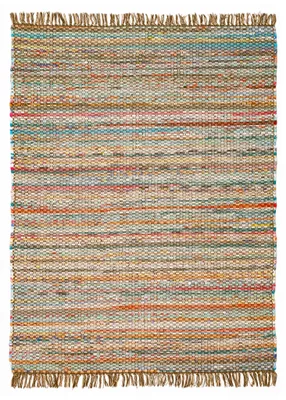 Zdjęcie produktu dla Holi, ręcznie tkany dywan bawełniany, beżowy/wielokolorowy, 160 × 90 cm – wysokiej jakości dywan tkany płasko, z frędzlami i włosiem o wysokości 11 mm