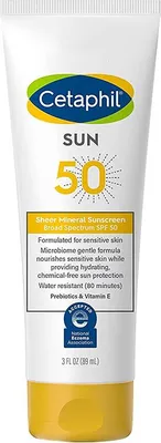 Produktbild von Cetaphil Sheer Mineral Sunscreen für empfindliche Haut, mit Zinkoxid, gegen UVA und UVB, SPF 50, 89ml