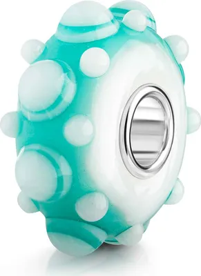 Produktbild von MATERIA by Matthias Wagner 3D Glas Bead türkis weiß Anhänger für Beads Armband mit Silber Hülse 462