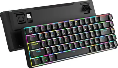 Produktbild von 68 Tasten Mechanische Tastatur Hot-Swap-fähig Roter Schalter RGB-Hintergrundbeleuchtung Kabellos/Kabelgebunden/BT 5.0 Schwarz 3 Modi