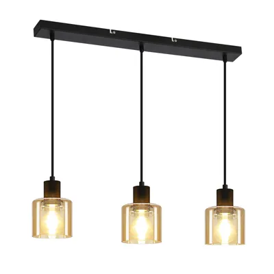 Produktbild von ZMH Pendelleuchte Esstisch Hängelampe Vintage 3 Flammig Esstischlampe Hängend E27 Hängeleuchte Metall Schwarz Esszimmerlampe Retro Industrial Pendellampe für Wohnzimmer Hotel Büro (ohne Leuchtmittel)