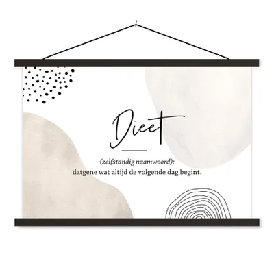 Produktbild von MuchoWow® Textilposter Sprichwörter - Zitate - Diät - Wörterbuch - Diät Definition 120x80 cm mit schwarzem Rahmen - Wanddeko