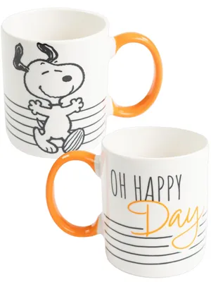 Snoopy-Kaffeebecher aus Keramik, 320 ml, weiß-orange