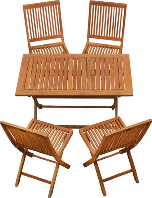 Produktbild von Garten-Essgruppen Teak Sitzgruppe aus 4 Klappstühlen + 1 Klapptisch 120 x 70 cm edles Set aus Teak-Gartenmöbeln mit Klappfunktion