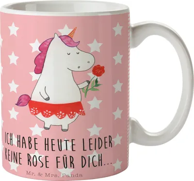 Produktbild von Mr. & Mrs. Panda Teetasse Einhorn Dame - Rot Pastell - Geschenk, Unicorn, Bachelorette, Bachelor, Teebecher, Frau, Einhörner, Tasse, haferl, Kaffeebecher, Kaffeetasse