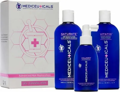 Imagen del producto de Mediceuticals presenta una línea de productos para el cuidado del cuero cabelludo seco y el cabello de mujeres