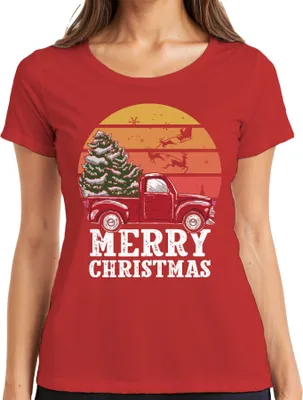 Produktbild von Merry Christmas Truck Weihnachtsbaum - Weihnachten Weihnachtsgeschenk Christmas Damen T-Shirt, Rot, XXL