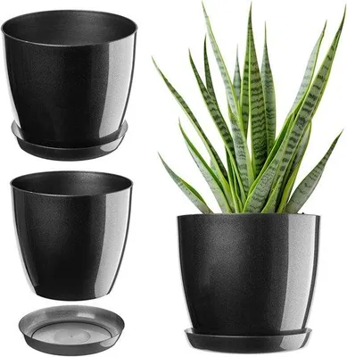 Zdjęcie produktu dla KADAX Doniczka z Podstawką Plastikowa Osłonka Donica 23cm Grafit Na Kwiaty Kadax