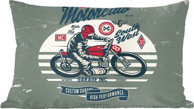 Produktbild von MuchoWow® Zierkissen Sofakissen Wohnzimmer Dekokissen 60x40 cm Motorrad - Retro - Zitat - Kopfkissen - Polster mit Foto