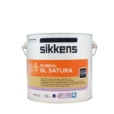 Produktbild von Sikkens Rubbol BL Satura, Fertig gemischt, Mauerziegel, Zement, Polyvinylchlorid (uPVC) ohne Weichmacher, Holz, Satiniert-glänzende Oberfläche, White, Badezimmer, Schlafzimmer, Kinderzimmer, Esszimmer, Flur, Küche, Wohnzimmer, Büro, Polyurethandispersion