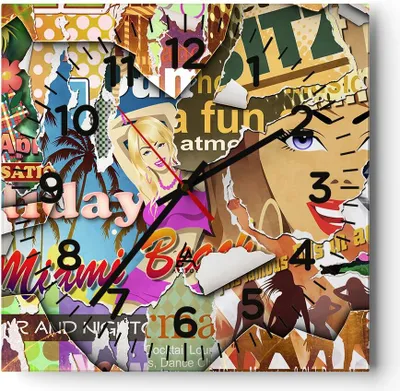 Produktbild von Wanduhr - Quadrat - Glasuhr - Graffiti modern - 40x40cm - Schleichendes Uhrwerk - Lautlos - zum Aufhängen bereit - Dekoration Modern - Wanddekoration aus Glas - C4AC40x40-3622