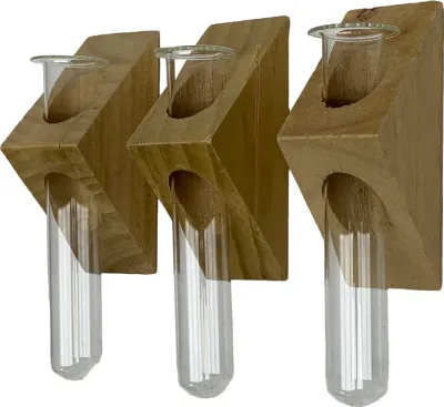 Image de 3 pièces de tube en verre dans un support en bois - Décoration murale
