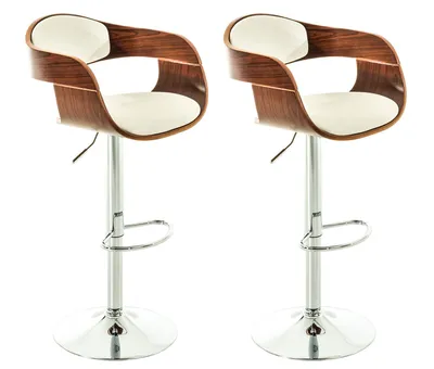 Produktbild von CLP 2er Set Barhocker Kingston Kunstleder drehbar mit Höhenverstellung walnuss/weiß