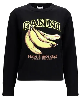 Produktbild von GANNI Pullover mit Rundhalsausschnitt aus Wolle, Damenmodell, Schwarz - Größe L