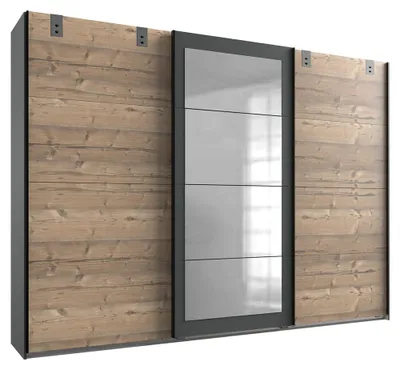 Produktbild von Schlafzimmer Schwebetürenschrank mit 270 cm Breite in Holzdekor mit graphit, 3-türig mit 1 Spiegeltür - MONTELLA-43