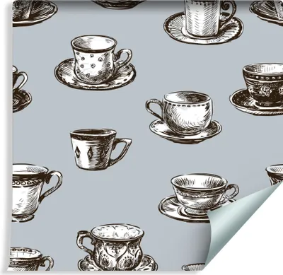Zdjęcie produktu dla Tapeta Dekoracja Abstrakcyjna Do Kuchni FILIŻANKI w Stylu Vintage Retro modny efekt 3D
