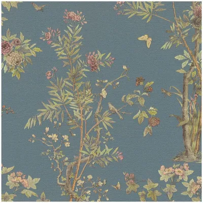 Immagine prodotto di Profhome 790434-GU Carta da parati floreale opaca blu verde oliva marrone rosa 5,33 m2
