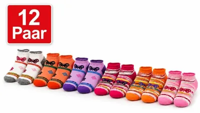Obrázok produktu pre Detské ponožky do tenisiek, 12 párov, protišmykové, s ABS výstupkami, bavlna, pre dievčatá, Mix1/27–30