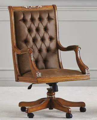 Produktbild von Casa Padrino Luxus Barock Chesterfield Leder Schreibtischstuhl Braun - Höhenverstellbarer Barockstil Bürostuhl mit hochwertigem Echtleder - Barock Büro Möbel - Luxus Qualität -  Italy