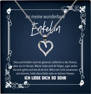 Produktbild von 22Feels Echt Silber Halskette - An Meine Enkelin Geschenk von Oma Idee 18. Geburtstag 21. Abitur Abschluss Enkelkind Silber Schmuck Set für Frauen und Mädchen - Herz Anhänger, Karte