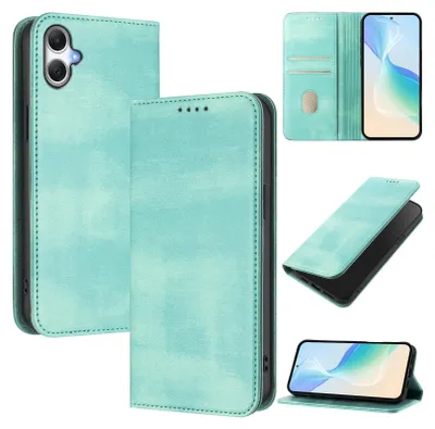 Produktbild von Handyhülle für Samsung Galaxy A06, Vintage Leder RFID Schutz Kartenfach Standfunktion Magnetische Klapphülle Türkis