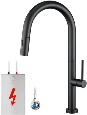 Produktbild von Unyqoos® Niederdruck-Küchenarmatur matt-schwarz für Boiler – 3‑fach Anschluss, 360° schwenkbarer Auslauf, ausziehbare Brause, SUS304 Edelstahl
