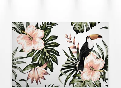 Produktbild von Leinwandbild Blumen Vogel Grün Weiß 90x60 DD120267 Keilrahmenbild Wandbild