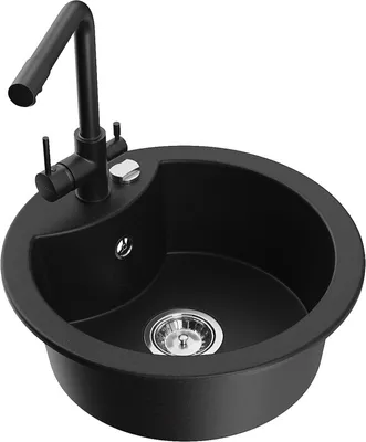 Produktbild von Mexen Diego 1-Becken-Granit-Spüle mit Mischbatterie Duero, Schwarz - 6512-77-671600-70