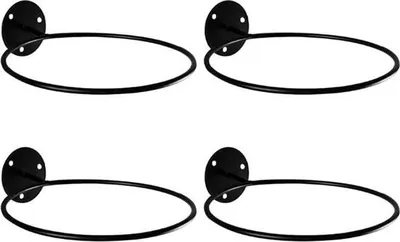 Image de Lot de 4 pièces – Support pour ballon – Support mural – Support pour ballons de sport – Fixation murale – Support mural pour ballons – Pour ballons de basket, de football et de volley – Noir – Métal – 23,5 x 6,5 x 18,4 cm