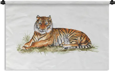 Produktbild von MuchoWow® Wandteppich Wandbehang Tiger - Gemälde - Orange 120x80 cm Tapisserie Dekoration Wandtuch - Wanddekorationen - Wandtücher