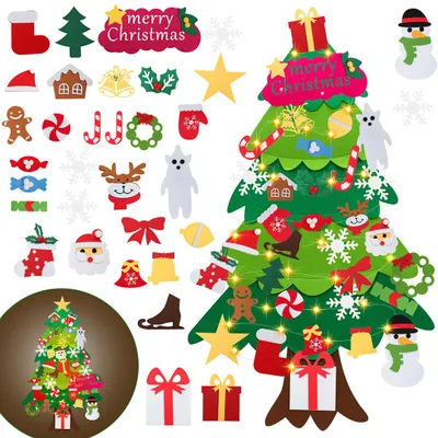 Image de Kit de décoration de Noël "DIY Arbre de Noël pour enfants" de Peviasot, comprenant un kit de fabrication d'arbre de Noël avec 33 décorations, 30 LED, dimensions 105x70 cm