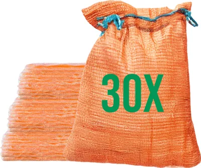 Immagine prodotto di Bazko 30 pezzi sacchi Raschel 50x80cm 30kg | arancione | sacchi a rete con coulisse sacco per patate sacco per cipolle sacco per legna da ardere sacco per legna da ardere