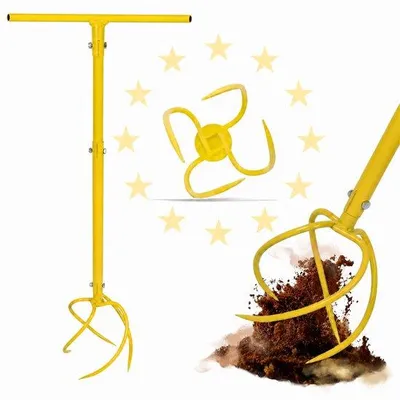 Productafbeelding van JustValue Tuinklauw - 4 Tands Tuinwoeler - Bodembewerker - Hoogte Verstelbaar 90-99cm - Ergonomisch T-Handvat - Staal - Voor Grond Beluchten - Onkruid Verwijderen - Moestuin - Geel