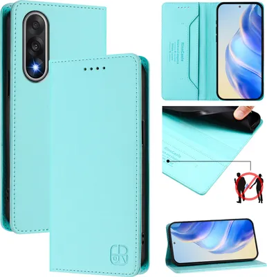 Produktbild von Lederhülle für OnePlus Ace 5 Ultra Hülle Flip Brieftasche Kartenfächern Ständer Schutzhülle Türkis